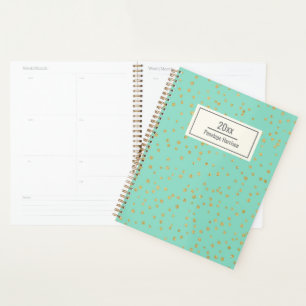 Glam Mint Green Gold Dots Muster Personalisiert Planer