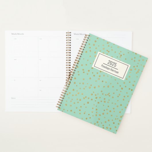 Glam Mint Green Gold Dots Muster Personalisiert Planer (Anzeige)