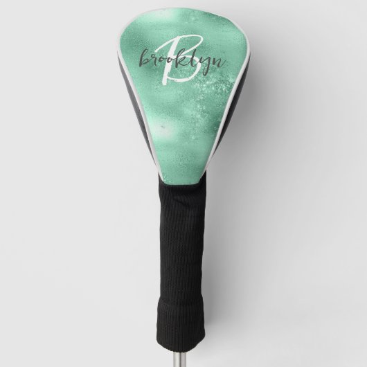 Glam Mint Green Trendy Script Monogram Golf Headcover (Vorderseite)