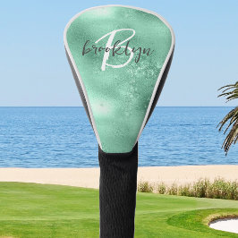 Glam Mint Green Trendy Script Monogram Golf Headcover