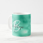 Glam Mint Green Trendy Script Monogram Kaffeetasse (Vorderseite Links)