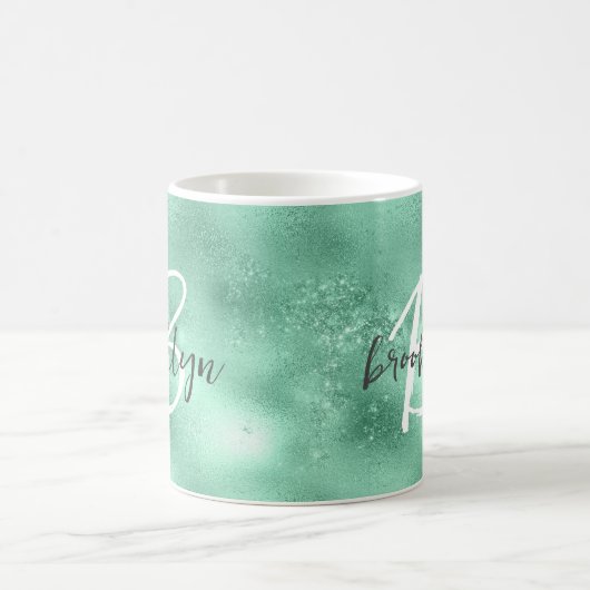 Glam Mint Green Trendy Script Monogram Kaffeetasse (Mittel)