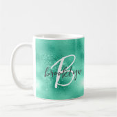 Glam Mint Green Trendy Script Monogram Kaffeetasse (Links)