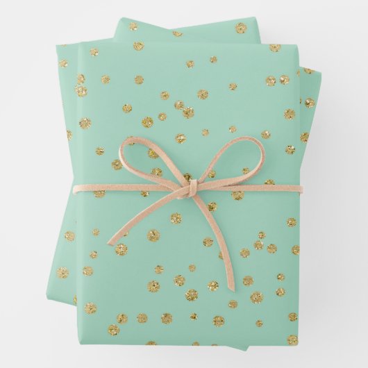 Glam Mint Green und Gold Polka Dots Muster Geschenkpapier Set (Beispiel)