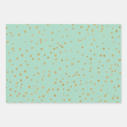 Glam Mint Green und Gold Polka Dots Muster Geschenkpapier Set (Vorderseite)