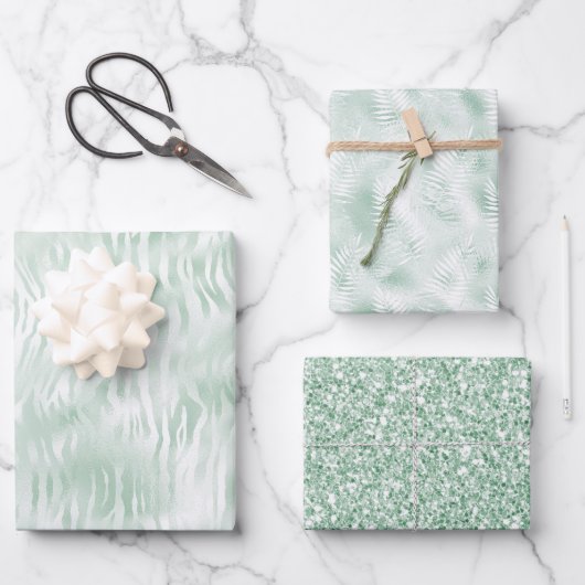 Glam Mint Zebra Print Geschenkpapier Set (Vorderseite)
