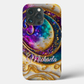 Glam Modern Aqua & Lila Glitzer Monogram Case-Mate iPhone Hülle (Rückseite)