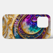 Glam Modern Aqua & Lila Glitzer Monogram Case-Mate iPhone Hülle (Rückseite (Horizontal))