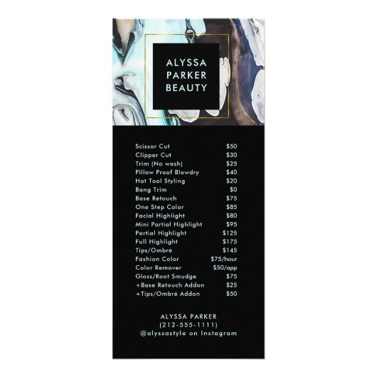 Glam Modern Ink Wirbel | Menü "Salon Price List" (Vorne)