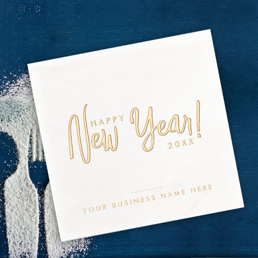 Glam Modern Script Happy New Year Business Company Servietten Mit Folie