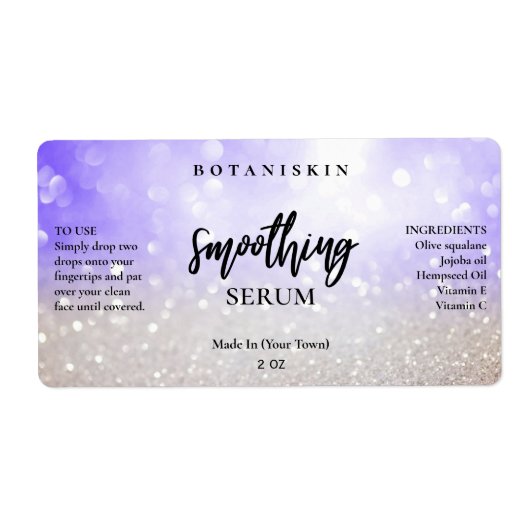 Glam Modern Silver Glitzer Blue Face Serum Labels (Vorne)