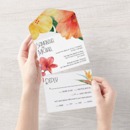 Glam Modern Tropical Chic Wedding All In One Einladung