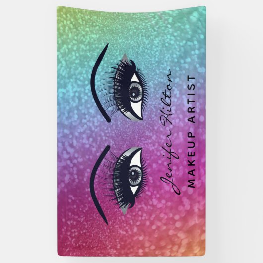 Glam moderne glitzernde Regenbogenwimpern und Auge Banner (Vertikal)