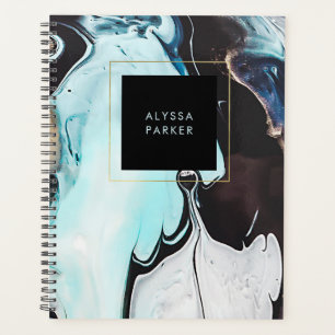 Glam Moderne Tinte Wirbel mit schwarzem Quadrat Planer