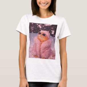Glam Money Katze in rosa Pelzmantel und Sonnenbril T-Shirt