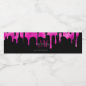 Glam Monogram Drilling Glitzer Schwarz Hot Pink Wasserflaschenetikett (Einzelnes Label)