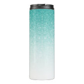 Glam Monogram Glitzer Aquamarin Ombre Thermosbecher (Rückseite)