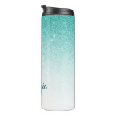 Glam Monogram Glitzer Aquamarin Ombre Thermosbecher (Nach rechts gedreht)