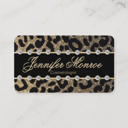 Glam Monogram Gold Leopard und Diamonds Terminkarte (Vorderseite)