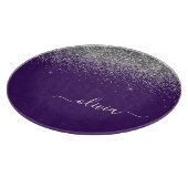 Glam Monogram Lila Silver Glitzer Schneidebrett (Ecke)