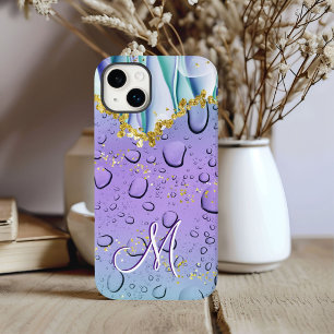Glam Monogram M Gold Lila Fantasy Rain Drops Case-Mate iPhone 14 Plus Hülle