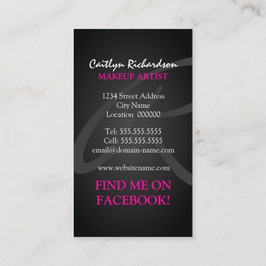 Glam Monogram Makeup Artist Visitenkarte (Rückseite)