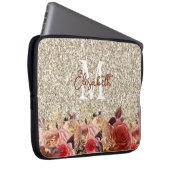 Glam Monogram Rose Gold Blume Light Gold Glitzer Laptopschutzhülle (Vorne Rechts)