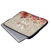 Glam Monogram Rose Gold Blume Light Gold Glitzer Laptopschutzhülle (Vorne Knopf)