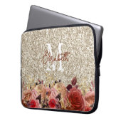 Glam Monogram Rose Gold Blume Light Gold Glitzer Laptopschutzhülle (Vorderseite Links)