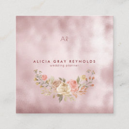 Glam Monogram Rose Gold Floral Wedding Planner Quadratische Visitenkarte