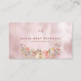 Glam Monogram Rose Gold Floral Wedding Planner Visitenkarte