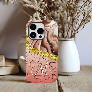 Glam Monogramm M Braun Marmor Fantasy Regentropfen Case-Mate iPhone 14 Pro Hülle