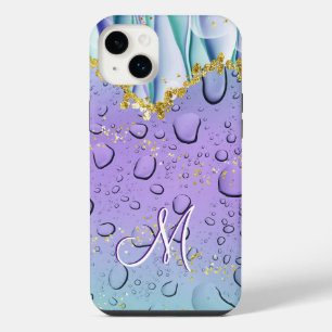 Glam Monogramm M Gold Purpur Fantasy Regentropfen iPhone 14 Plus Hülle