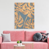 Glam Monstera Blätter über Kohle Grau Leinwanddruck (Insitu (Wohnzimmer))
