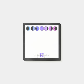 Glam Moon Phases Chic Monogram Name Small Square Post-it Klebezettel