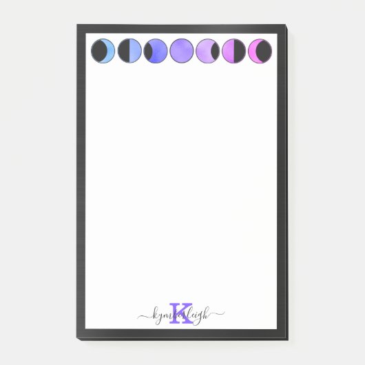 Glam Moon Phases Monogram Name Medium Rechteckig Post-it Klebezettel (Vorderseite)