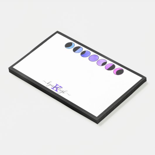 Glam Moon Phases Monogramm Name Groß rechteckig Post-it Klebezettel (angewinkelt)
