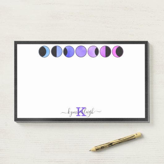 Glam Moon Phases Monogramm Name Groß rechteckig Post-it Klebezettel (Auf Schreibtisch)