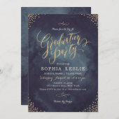 Glam-Nachtgoldkalligraphie-Graduierungsparty Einladung (Vorne/Hinten)