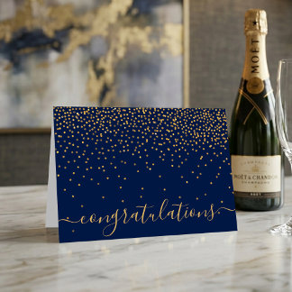 Glam Navy Blau & Gold Konfetti Herzlichen Glückwun Karte
