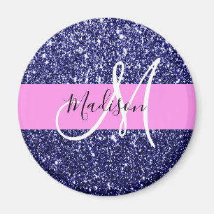 Glam Navy Blau Pink Glitter Funkeln Namen Monogram Magnet