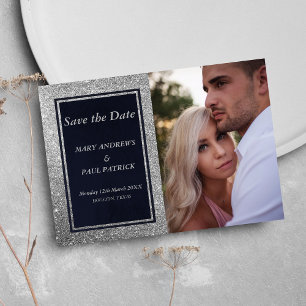 Glam navy blauen silbernen Glitzer Foto Save the D Date