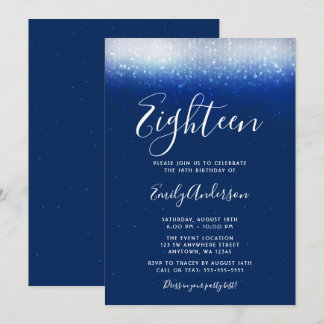 Glam Navy Blue 18. Geburtstag Einladung