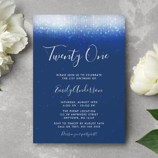 Glam Navy Blue 21. Geburtstag Einladung