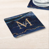 Glam Navy Blue Gold Agate Geode Glitzer Monogram Rechteckiger Pappuntersetzer (angewinkelt)