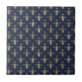 Glam Navy Blue Gold Bees Crown Fliese (Vorderseite)