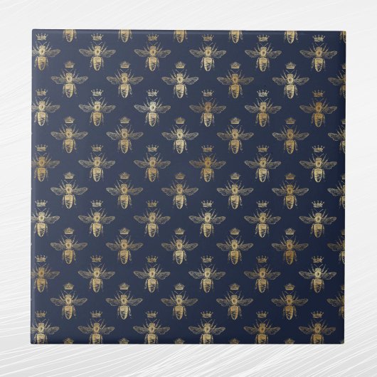 Glam Navy Blue Gold Bees Crown Fliese