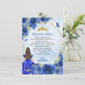 Glam Navy Blue Gold Floral Princess Quinceañera Dankeskarte (Stehend Vorderseite)