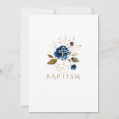 Glam Navy Blue Gold Floral White Cross Taufe Einladung (Rückseite)