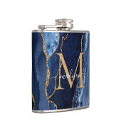 Glam Navy Blue Gold Glitzer Agate Geode Monogram Flachmann (Rechts)
